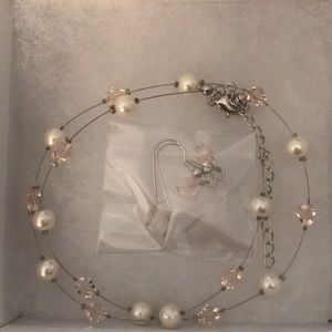 Pink and pearl necklace with matching earrings